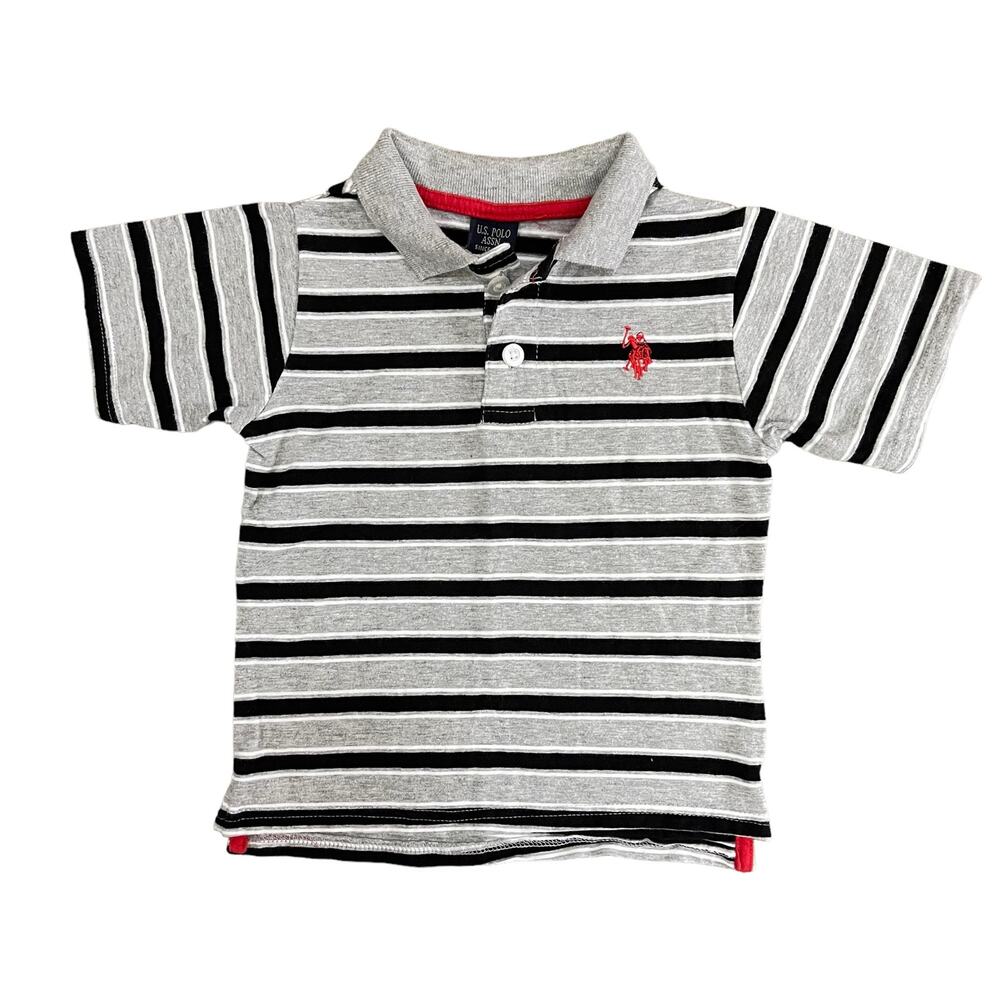 U.S. Polo Assn. Striped Polo Shirt Short Sleeve Gray/Navy Toddler Size 3T